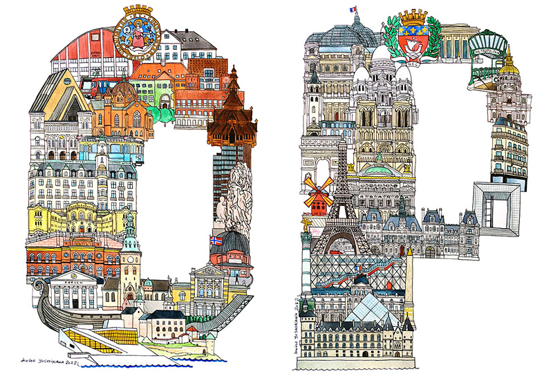 Villes européennes sous forme d'alphabet