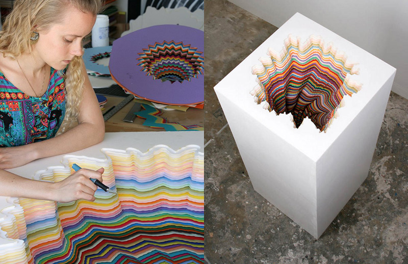 Sculptures par superposition de couches de papier découpées par Jen Stark