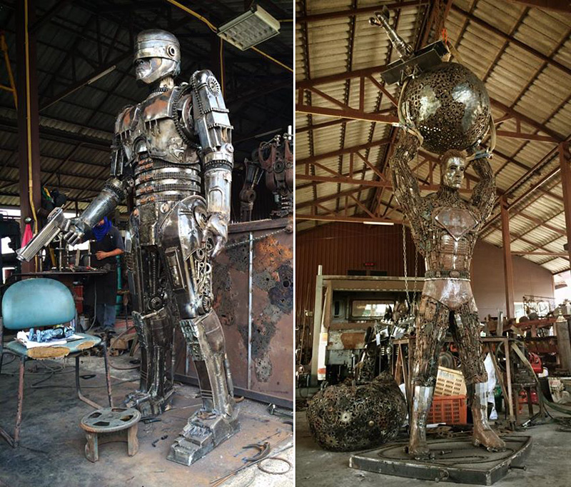 Sculpture pop avec des matériaux de récupération en métal par Ban Hun Lek
