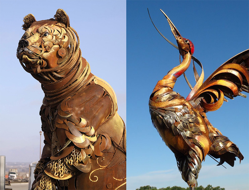 Sculpture animalière avec des assemblages métalliques