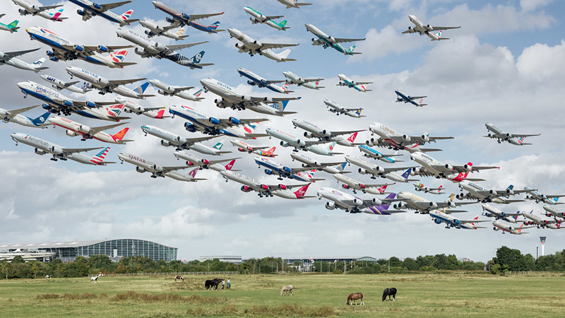 Image composite du trafic aéroportuaire à travers le monde