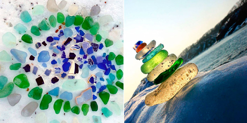 Plage de verres multicolores dans la Baie d'Ussuri