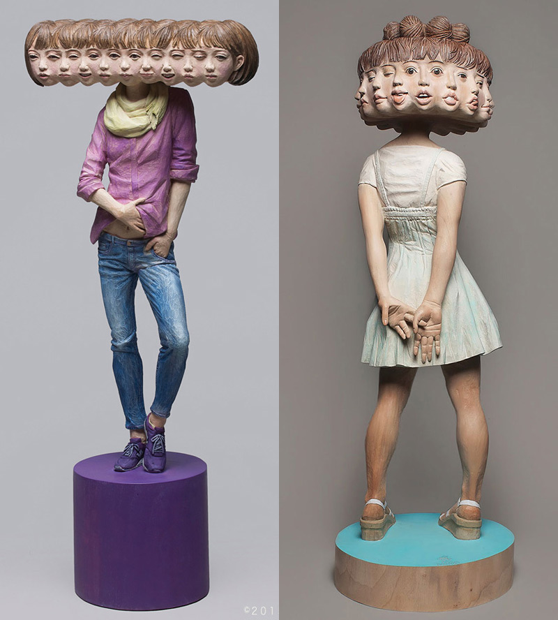 Sculptures en bois de personnages étranges par Yoshitoshi Kanemaki